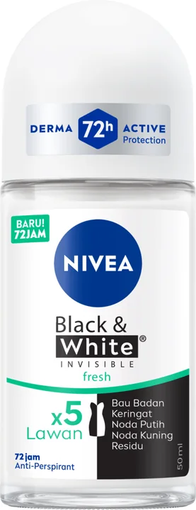 Nivea Deo Roll On - Invisible Black & White Fresh (Women), 24 × 50 ml