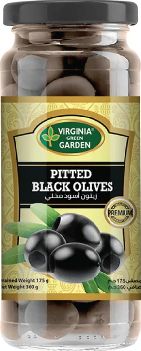 Virginia Green Garden Pitted Black Olives - Glass Jar, 12 × 340 g
