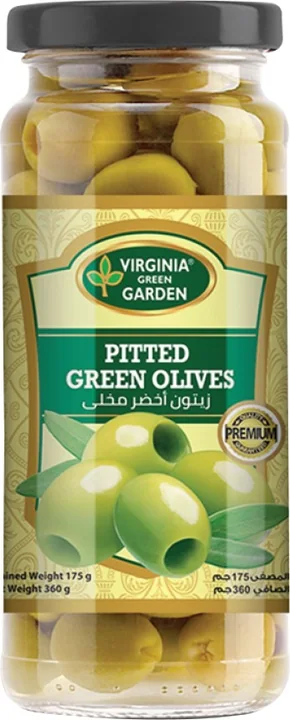 Virginia Green Garden Pitted Green Olives - Glass Jar, 12 × 340 g